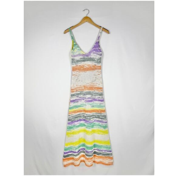 Zara Women's Multicolored Knit Sweater Maxi Midi Dress Medium Orange Purple - Picture 2 of 13